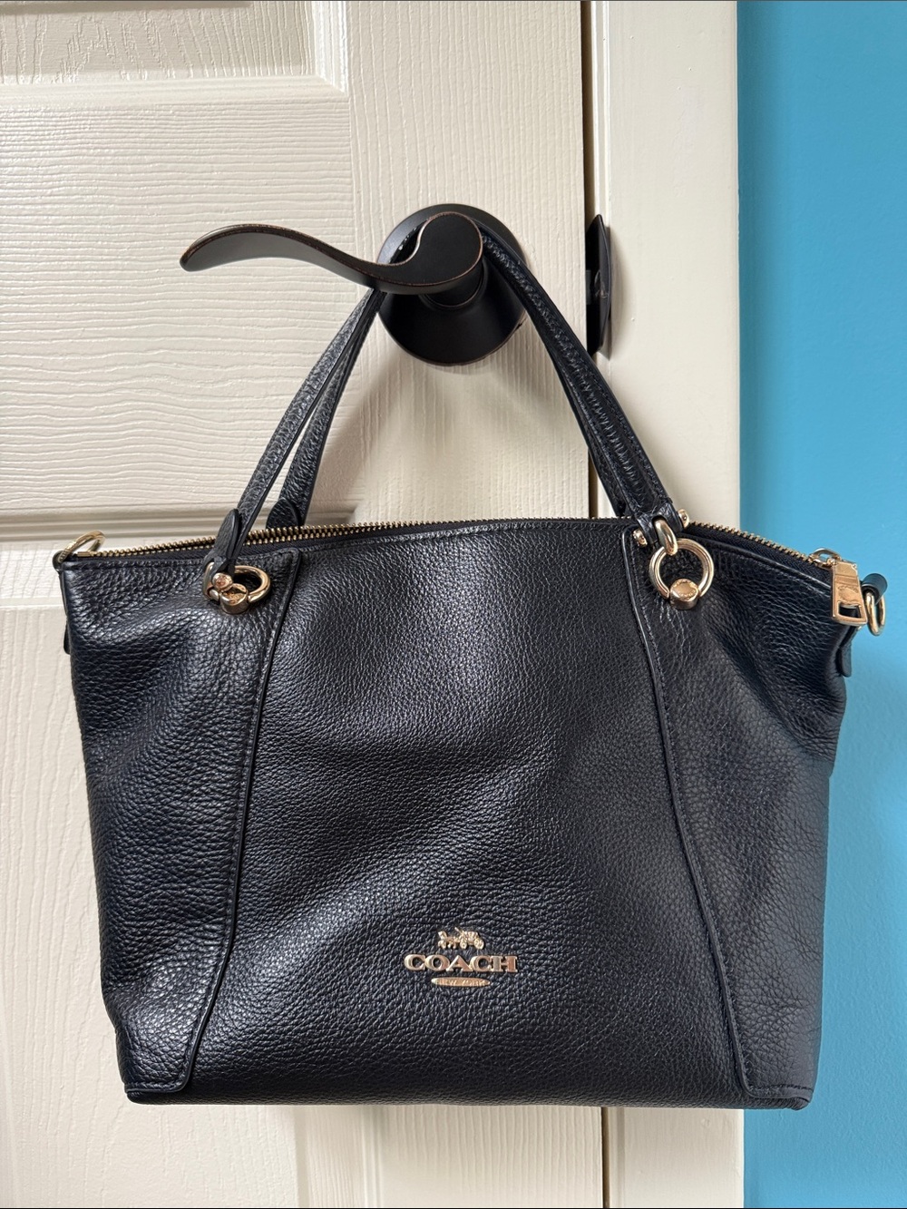 Coach Black Pebbled Leather Shoulder Bag with Gold Hardware